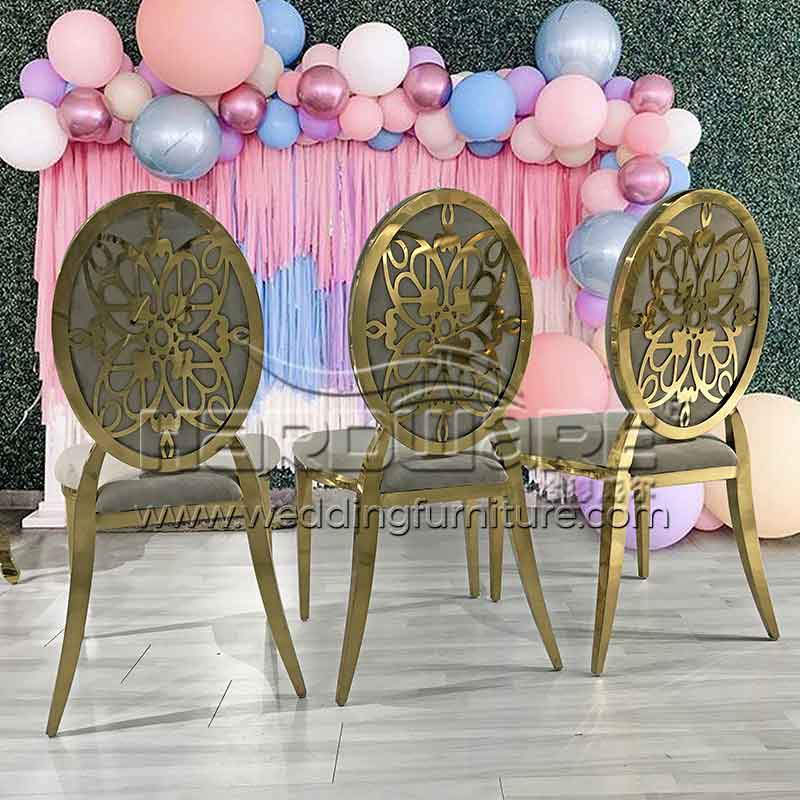 Golden Pattern Back Metal Frame Luxury Party Chair