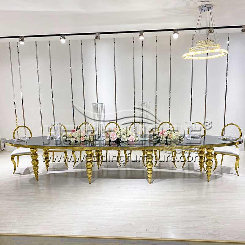 Romantic Oval Stainless Steel Wedding Mirror Glass Table