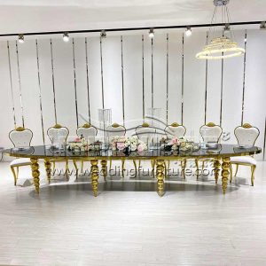 Romantic Oval Stainless Steel Wedding Mirror Glass Table