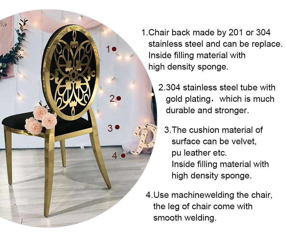 Golden Pattern Back Metal Frame Luxury Party Chair