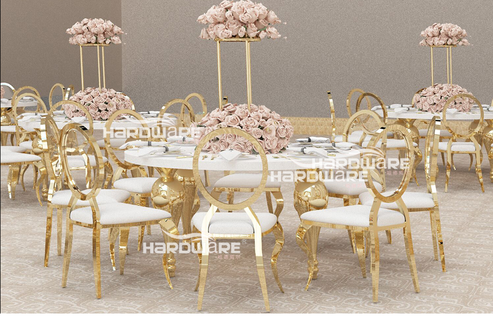 Golden round MDF top wedding event table