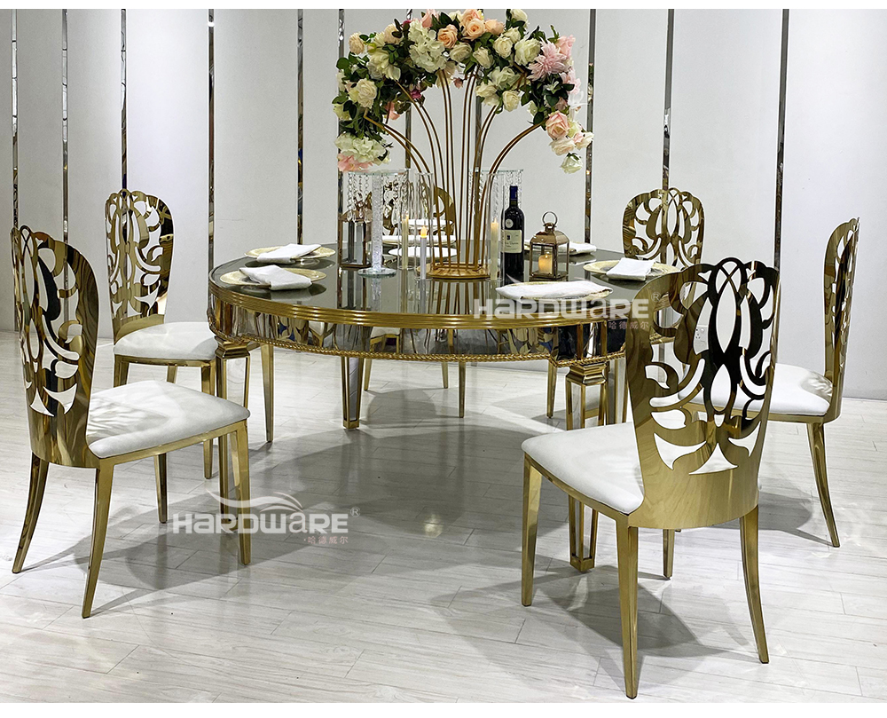 Hollow Golden Metal Back Dining Chair