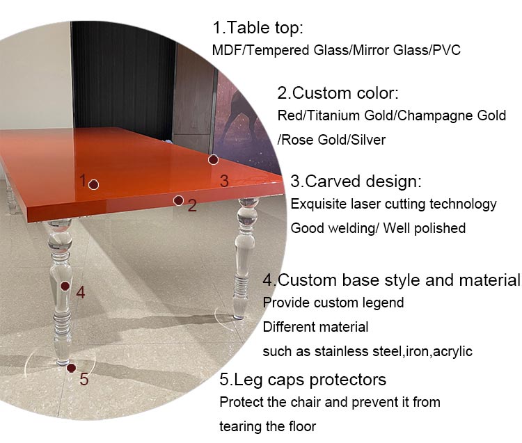 Rectangle Red MDF Acrylic Legs Table