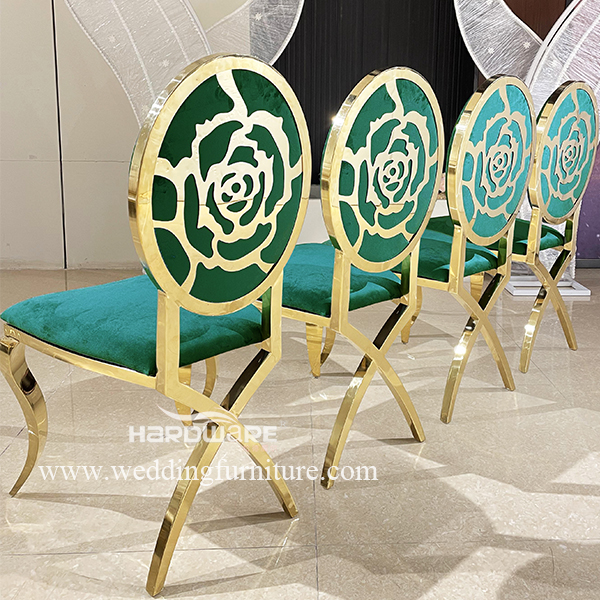 Rose design x legs green velvet wedding chair