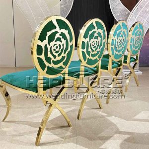 Rose Design X Legs Green Velvet Wedding Chair