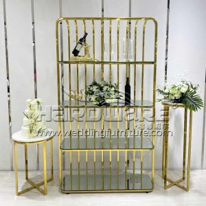 Four Level Mirror Glass Bar Shelf