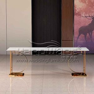Banquet style wedding reception tables