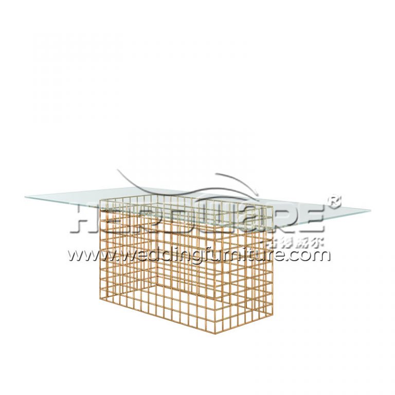 Gold Dining Table With Rectangle Mirror Glass Tabletop