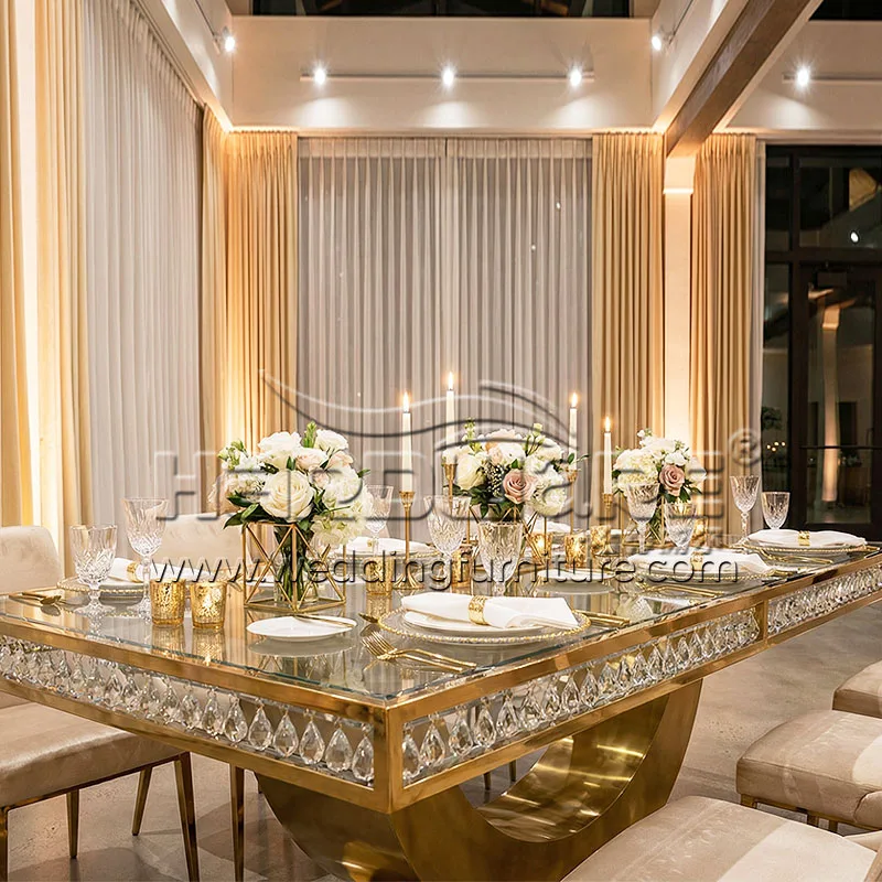 Arch Base Wedding Table with Crystal-Embedded Decor