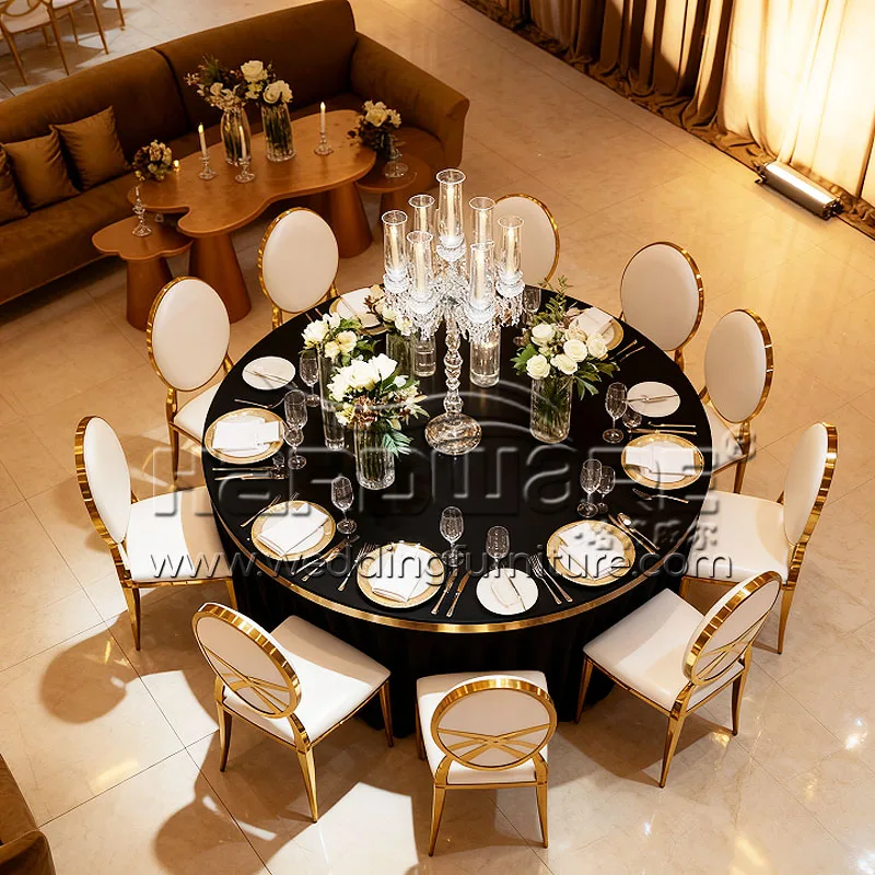 Modern Gold Round Dining Table with Mirror Glass Top