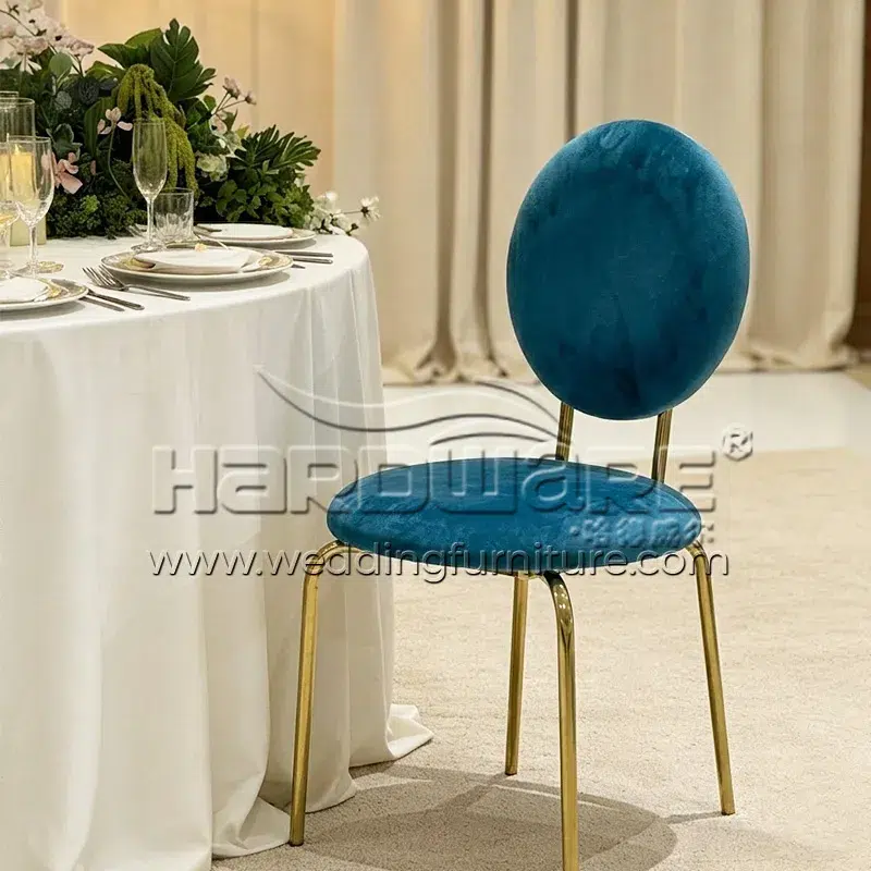 Blue Velvet Round Back Chair for Upscale Events