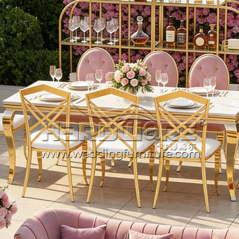 Gold X-Back Chair for Modern Wedding Banquet