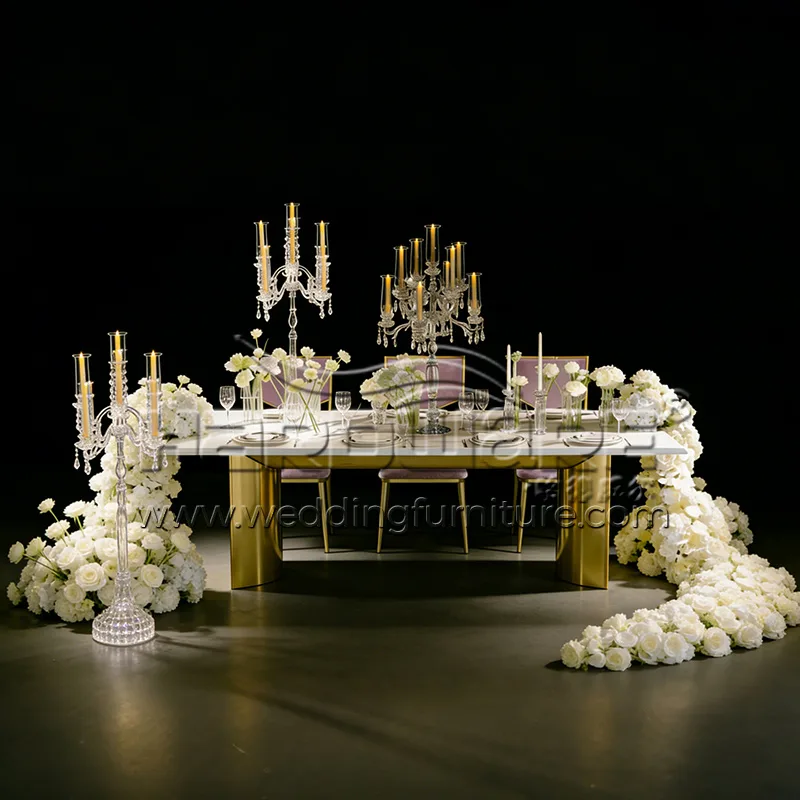 Curved Gold Bases Dining Table with MDF Top