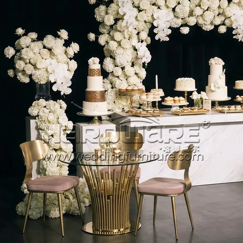 Gold Glass Round Coffee Table for Event Reception Lounge