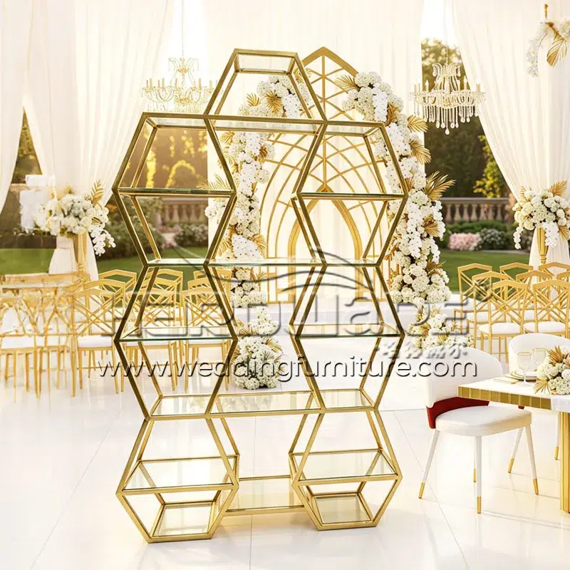 Gold Honeycomb Wine Shelf for Wedding Display