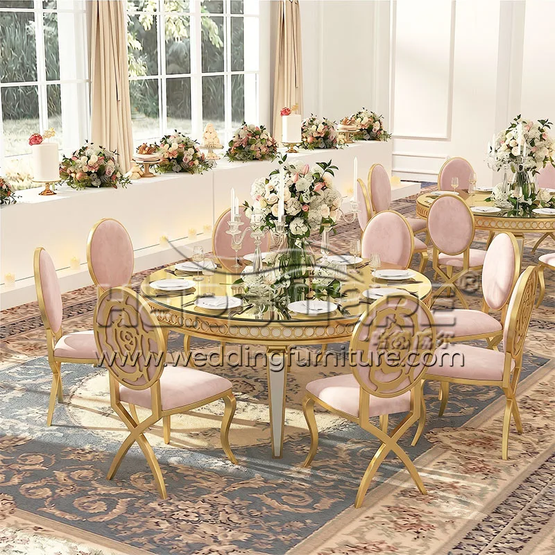 Rose Back Wedding Chairs with Pink Velvet Cushion