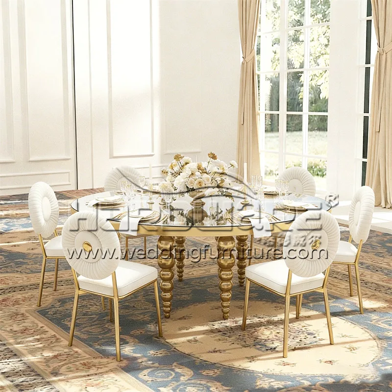Spherical Leg Banquet Table with Oval Mirror Glass Top
