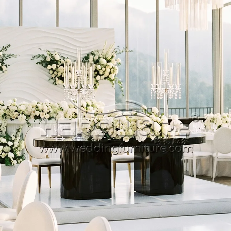 Black Acrylic Dining Table with Oval Double Bases