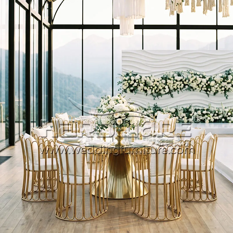 Pipe Dining Chairs and Round Mirror Glass Table