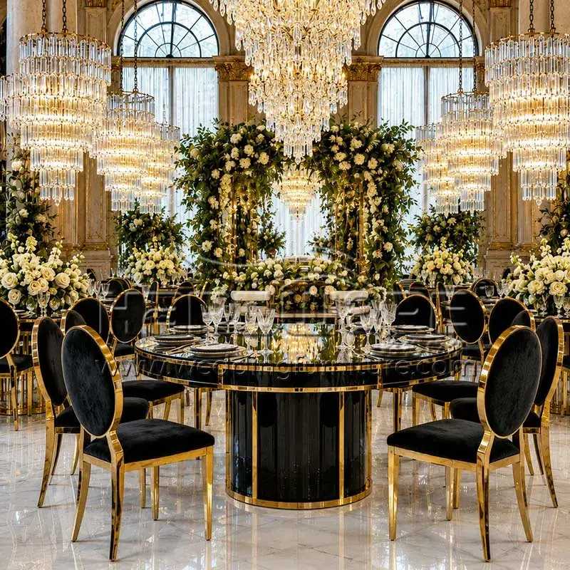 Pedestal Base Banquet Table with Round Mirror Top
